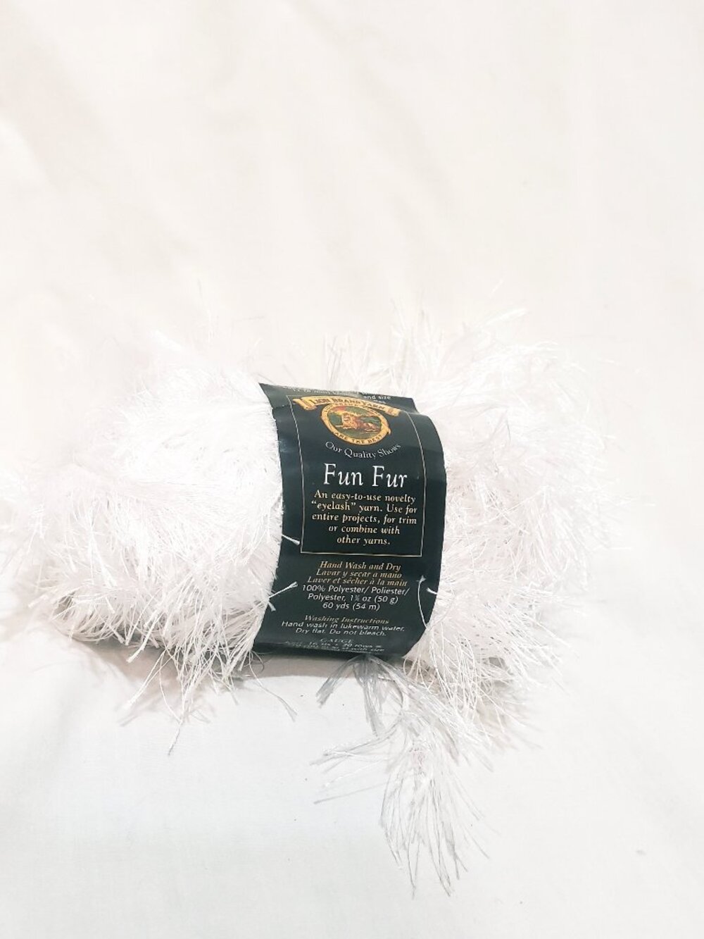 White Eyelash Yarn 1 Skein Fun Fur Lion Brand 60 yards Polyester